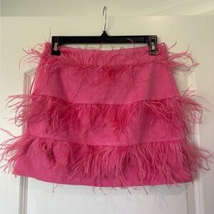 Chic Pink Feathered Mini Skirt